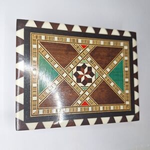 Vintage Taracea Marquetry Inlaid Wood Jewelry Trinket Box Spain Keepsake
